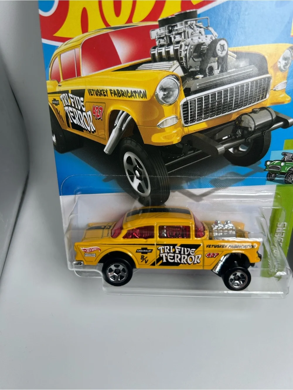 Hot Wheels Chevy Lot of 2x - ‘55 Chevy Bel Air Gasser Green & Yellow HW Gassers